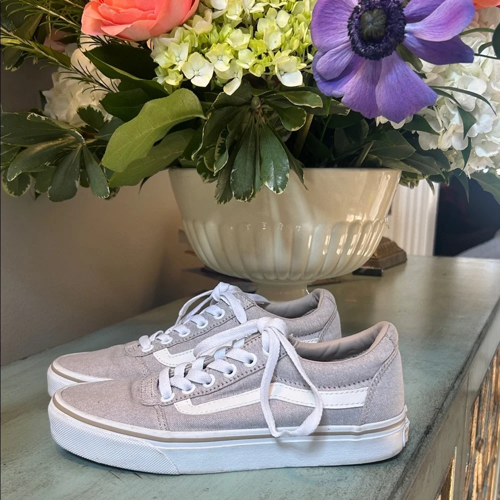 Vans Light Gray and White Lace-Up Sneakers - Picture 1 of 9
